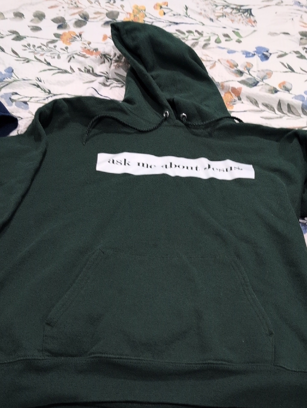Hanes Forest Green Pullover Hoodie with White Chest Print